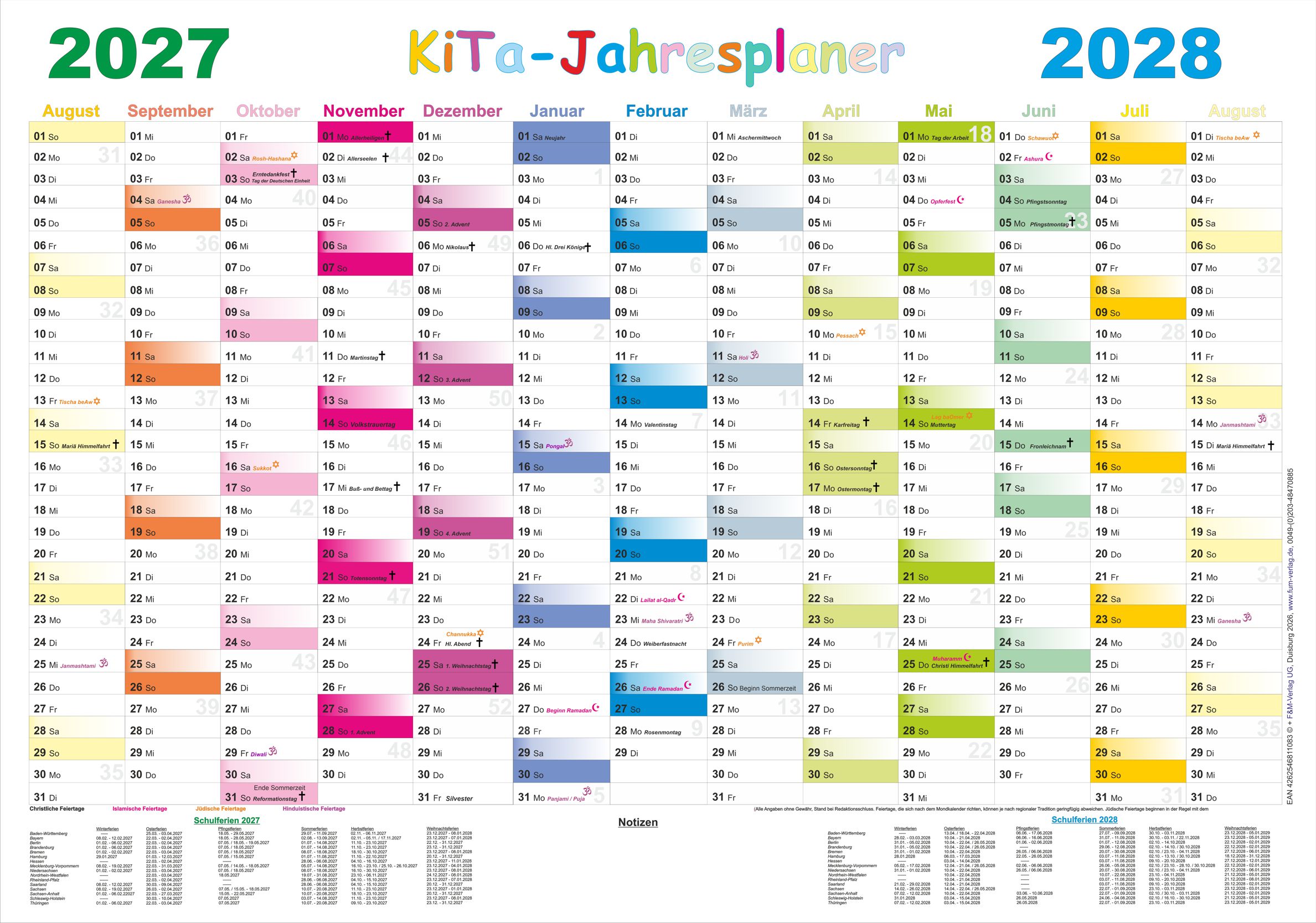 Kita-Jahresplaner 2027-28 70x100cm