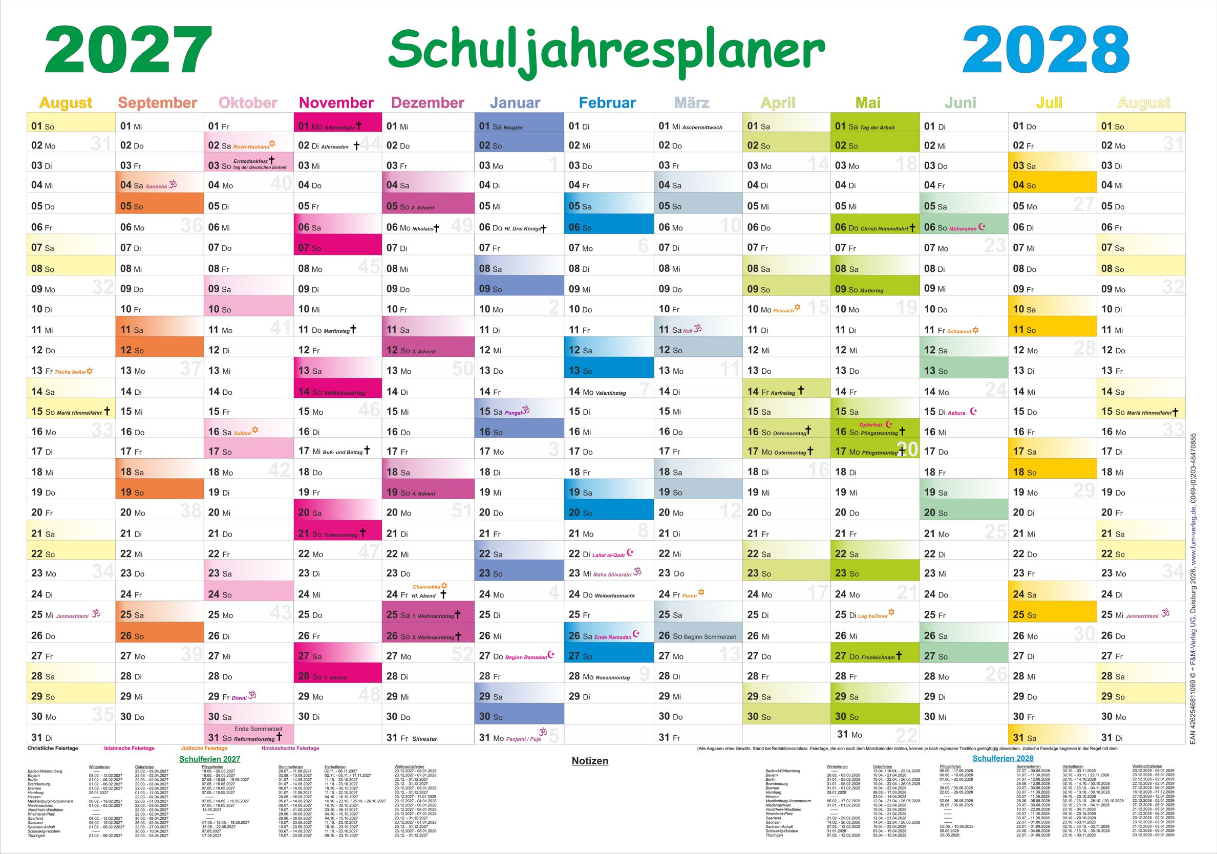 Schuljahresplaner 2027-28 70x100cm